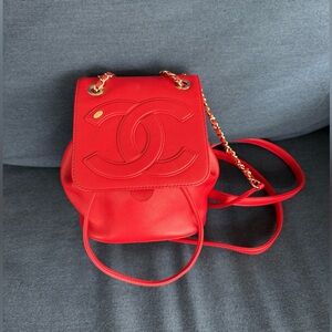 CHANEL Red Leather Backpack